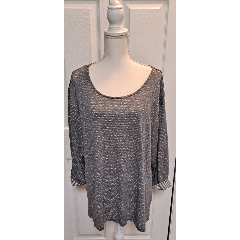 Rose + Olive Women's Plus 2X Heather Gray Spotted‎ Speckled 3/4 Sleeve Sweater